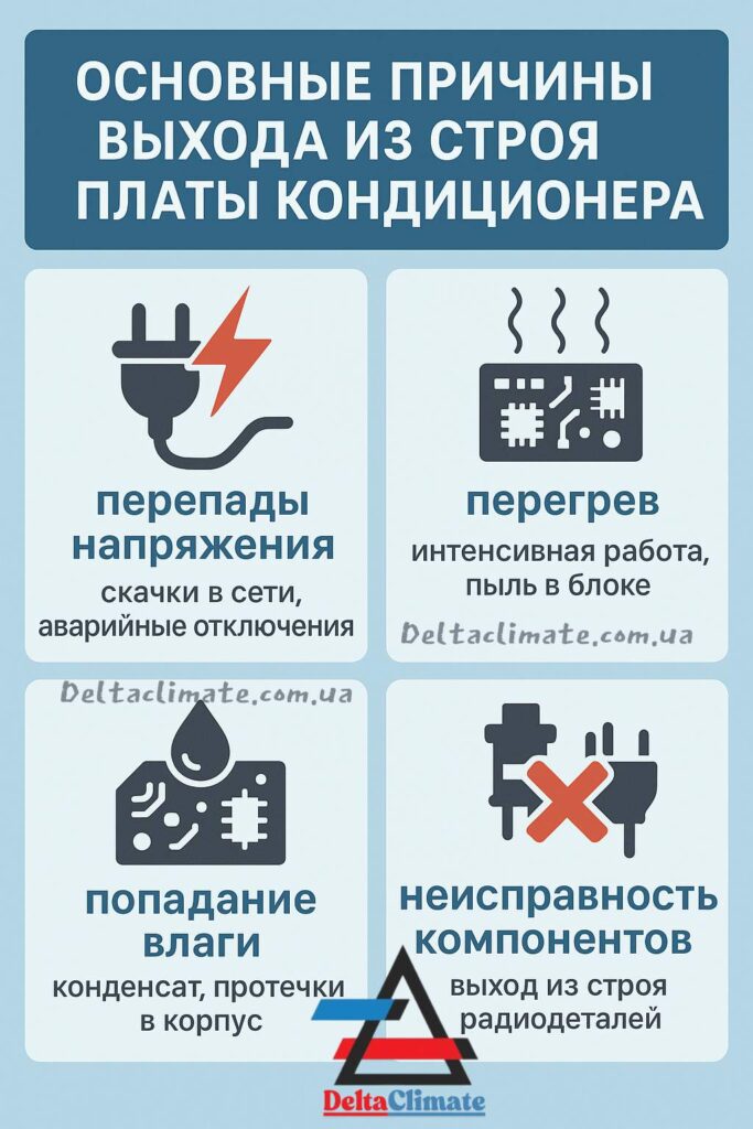Инфографика: признаки выхода из строя платы управления кондиционера и что делать в таких случаях