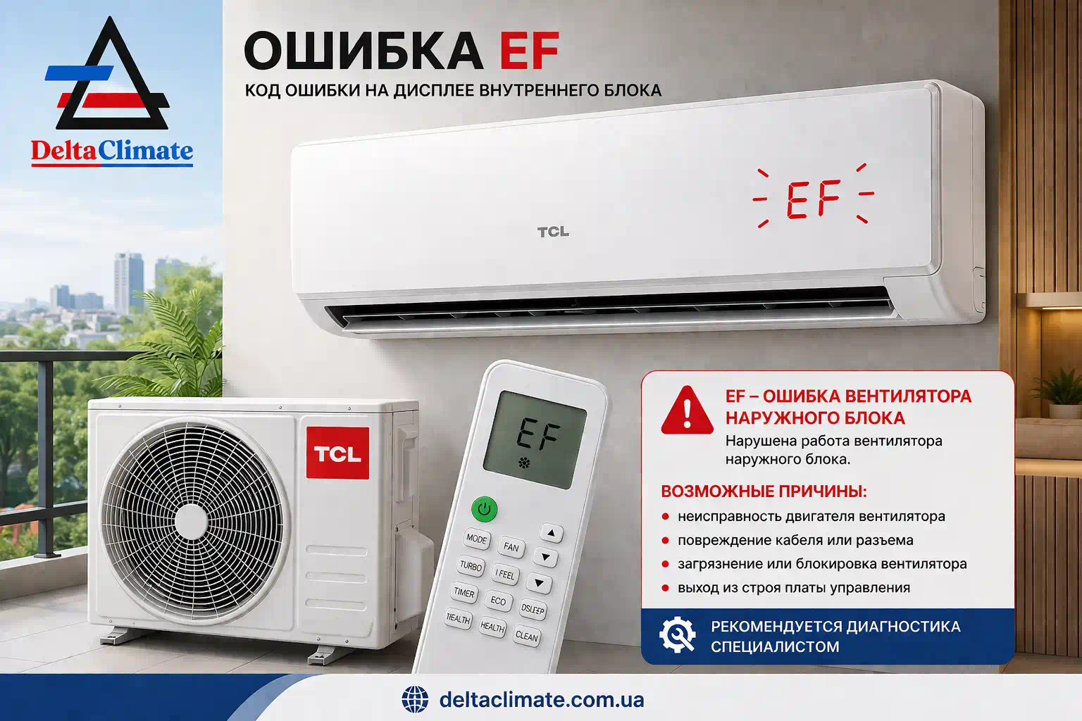 Кондиционер TCl ошибка EF