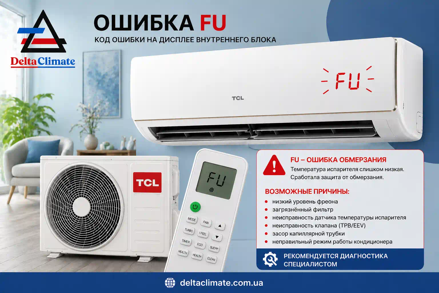 Кондиционер TCL ошибка FU