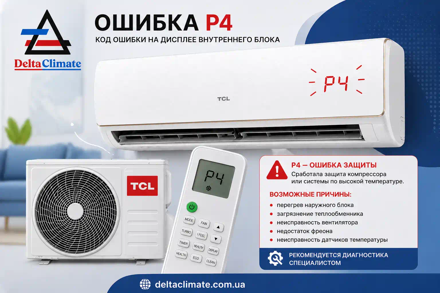 Кондиционер TCl не работает ошибка P4