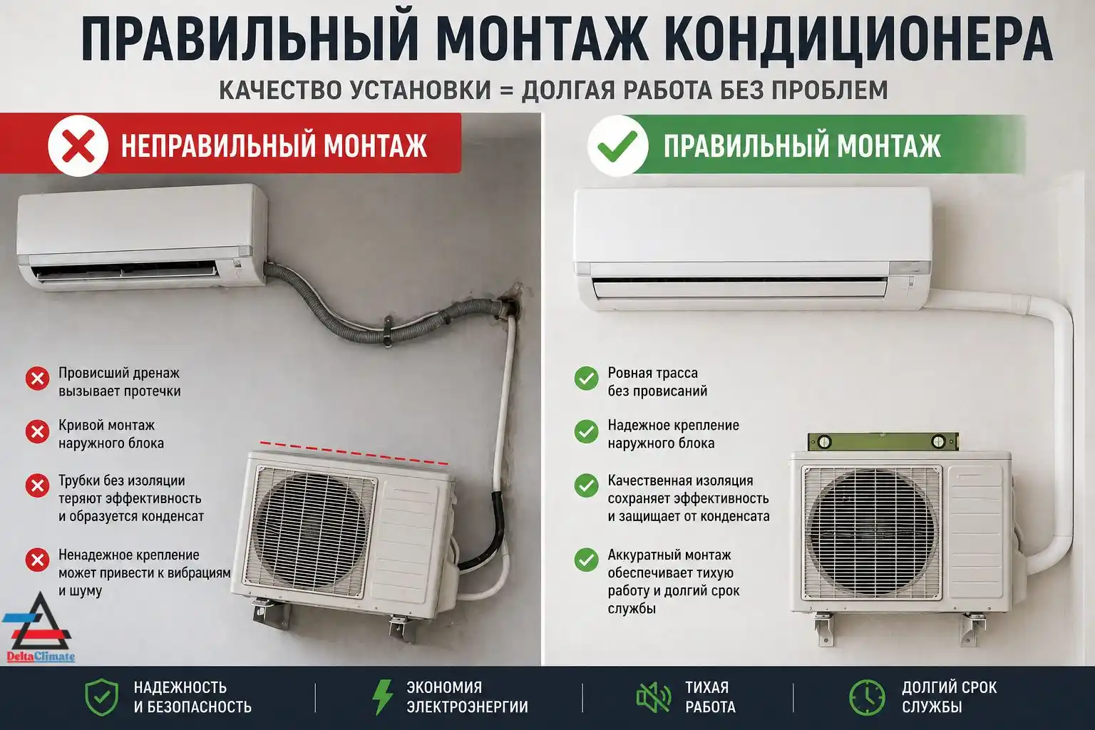 правильный и неправильный монтаж кондиционера сравнение установка кондиционера Киев