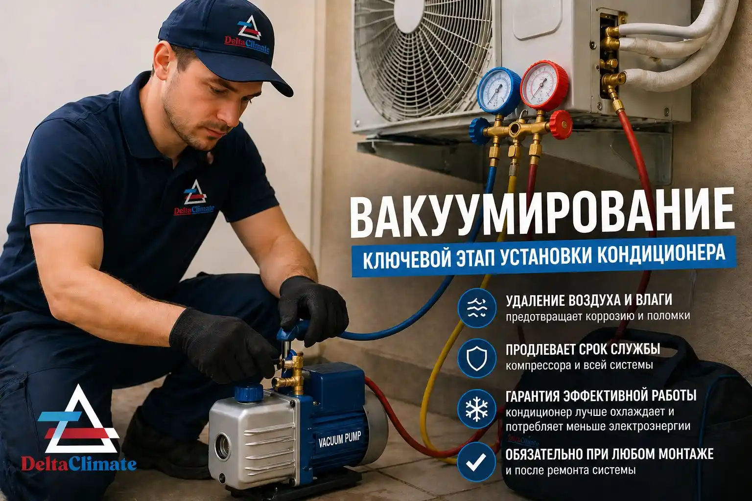 вакуумирование кондиционера при установке удаление влаги и воздуха из системы