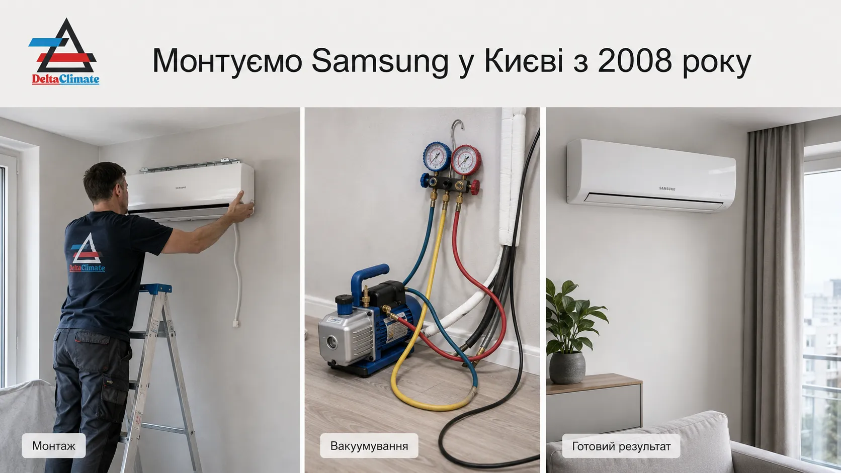 Монтаж кондиціонера Samsung з вакуумуванням траси та запуском системи